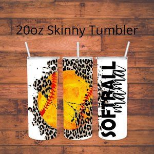 Softball Mama Leopard Print 20oz Skinny Tumbler